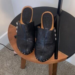 Nine West Black Leather Mules with Silver Accents